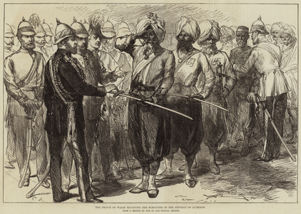 The Prince of Wales receiving the Survivors of the Defence of Lucknow (engraving)