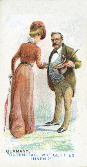Customary Greeting in Germany, 1907 (colour litho)