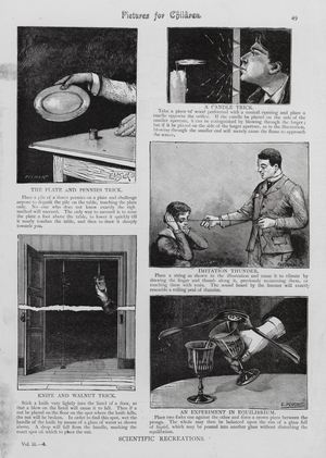 Scientific experiments and magic tricks for children (engraving)