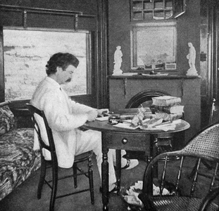 Mark Twain in his study at Quarry Farm, from 'Mark Twain' by Paine, 1912 (b/w photo)