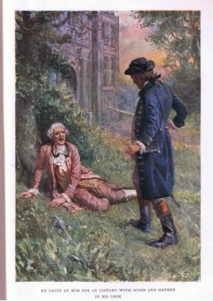 He gazed at him for an instant with scorn and hatred in his look (colour litho)