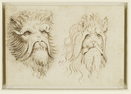 Two heads of grotesque animals, c.1490-95 (pen & ink on paper)