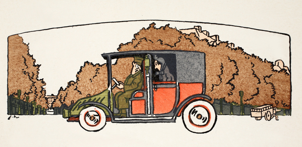 In the Taxi Cab (pochoir print)