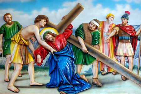 Simon of Cyrene helps Jesus. Vietnam. (relief)