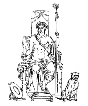 Illustration of a Greek sculpture depicting the worship of Dionysus
