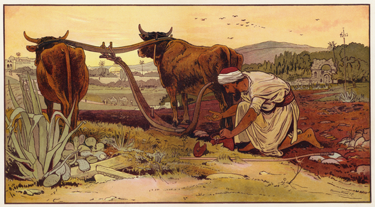 Jesus’s Parables: The Treasure hid in the Fields (colour litho)