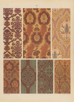 Page from Ornamente de Gewebe, 1874 – textile designs (colour litho)