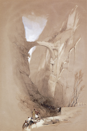 The Triumphal Arch crossing the Ravine leading to Petra, 1839 (pencil and watercolour)
