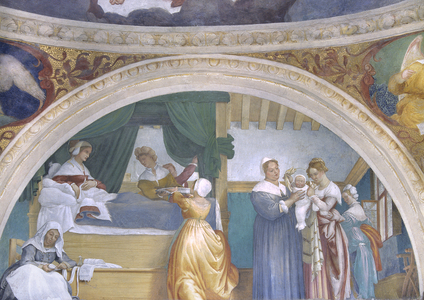 Nativity of the Virgin, lunette from the Lotto Chapel, 1525 (fresco)