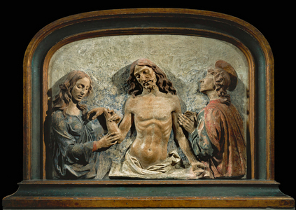 The dead Christ adored by Saint John Evangelist and Saint Mary Magdalen …