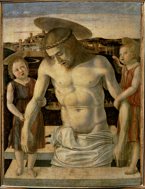 The dead Christ supported by two angels …