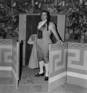 Luis Mariano (As Goya) during Rehearsals of Operetta "The Prince of Madrid" in Paris March 01, 1967 (b/w photo)