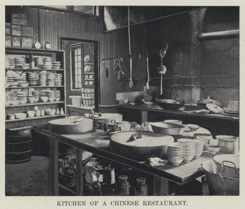 Kitchen of a Chinese Restaurant (b/w photo)