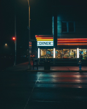 Laurel Diner vintage sign at night, Long Beach, New York, United States, 2022 (photo)