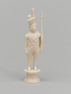 White pawn piece from a chess set, made in Berhampur, India, c.1820 (ivory)