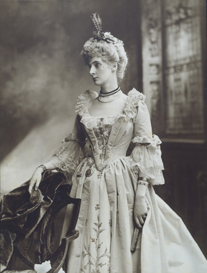 Lady Evelyn Cavendish, later Duchess of Devonshire, as a Lady at the Court of the Empress Maria Theresa, The Duchess of Devonshire's Diamond Jubilee Ball at Devonshire House, 1897 (sepia print)