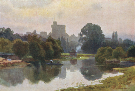 Windsor Castle from Fellows' Eyot, Eton (colour litho)