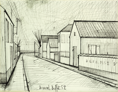 Village Street; Rue du Village, 1952 (pen and india ink on paper)