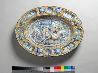 Dish with La Fecondite, 1661-88 (tin-glazed earthenware)