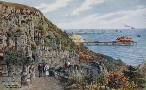 Folkestone, Zig Zag Path and Pier (colour litho)