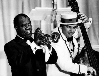 Louis Armstrong, 1968 (b/w photo)