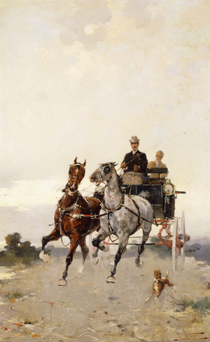 Trotting; Al Trotto, (oil on canvas)