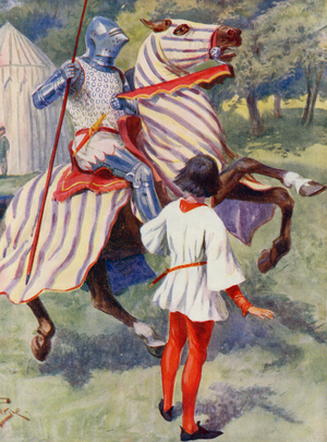 Merrie England: A young knight (colour litho)
