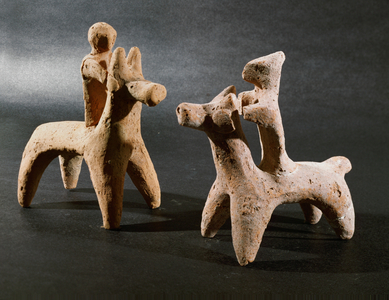Two models of horses and riders, Clay figurines from Judah, Late Iron Age (clay)