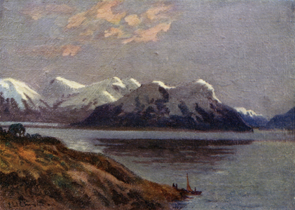 Evening on the canal, Tierra del Fuego (colour litho)