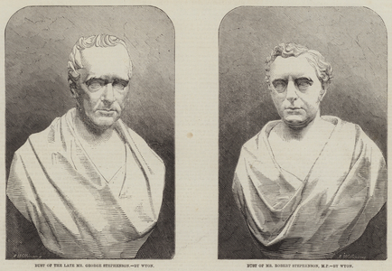 Busts of George and Robert Stephenson (engraving)