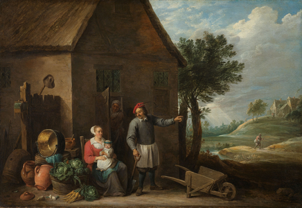 A farmer at a cottage door with a seated woman and child, c.1650-1655 (oil on canvas)