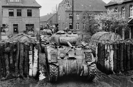 A Squadron moving out of Brunen, Germany, 1945 (b/w photo)