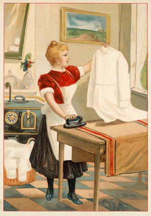 Woman ironing (chromolitho)