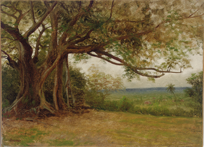 Study for 'The Landing of Columbus', 1892 (oil on paper laid down on board)