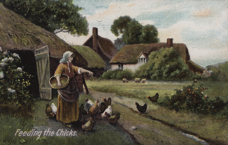 Feeding the Chicks (colour litho)