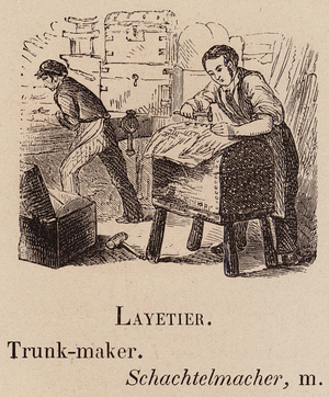 Le Vocabulaire Illustre: Layetier; Trunk-maker; Schachtelmacher (engraving)