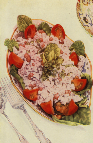 Rice and shrimp salad (colour photo)