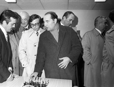 Francois Mitterrand Visiting A Community Arts Centre in Bordeaux, France, November 20, 1972 (b/w photo)