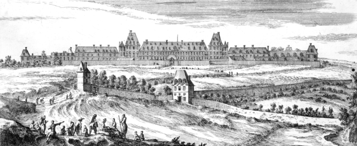 View of the Bicetre hospital in Paris, engraving 18th century