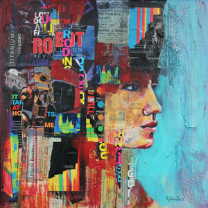 The Thinker, 2020 (acrylic and collage)