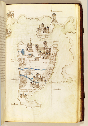 Map, illustration from 'The Liber Insularum Archipelagi' (vellum)