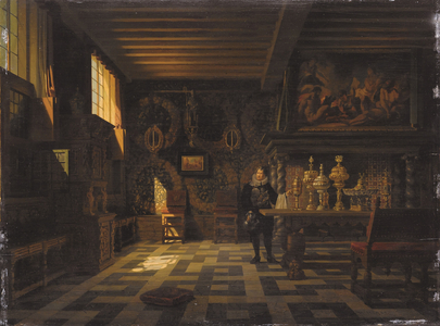 Interno di palazzo seicentesco (oil on canvas)