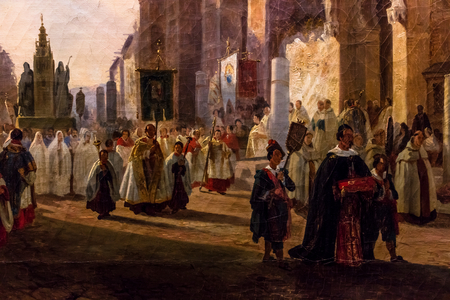 Corpus Christi procession in front of Seville Cathedral, 19th century (oil on canvas)