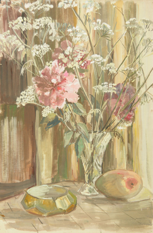 Still Life with Flowers in Vase and Ashtray, 1975 (tempera on card)