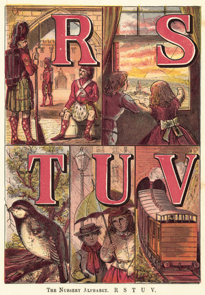 The Nursery Alphabet, R, S, T, U, V (coloured engraving)
