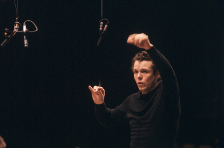 Oslo 19860416 conductor Mariss Jansons in action while directing the Oslo Philharmonic …, 1986 (photo)