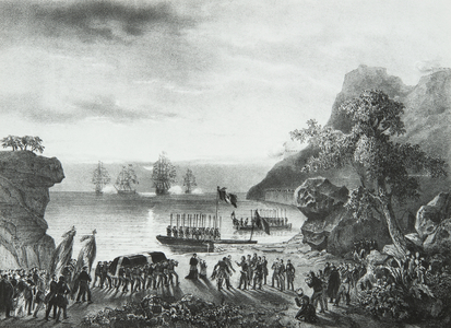 Le cercueil de Napoleon quitte Ste Helene, 1840 (illustration)