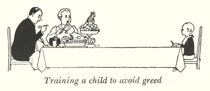 Training a child to avoid greed (litho)