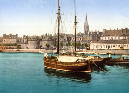 View of the walled city of St Malo from the Harbour, 1890-1900 (chromolitho)