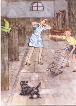 The parrot began to say rude things, from Pets Limited published by Collins, 1950 (colour litho)
